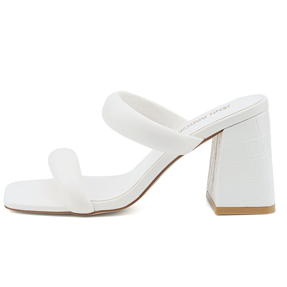 Side view of white chunky heel backless sandals for women#color_white