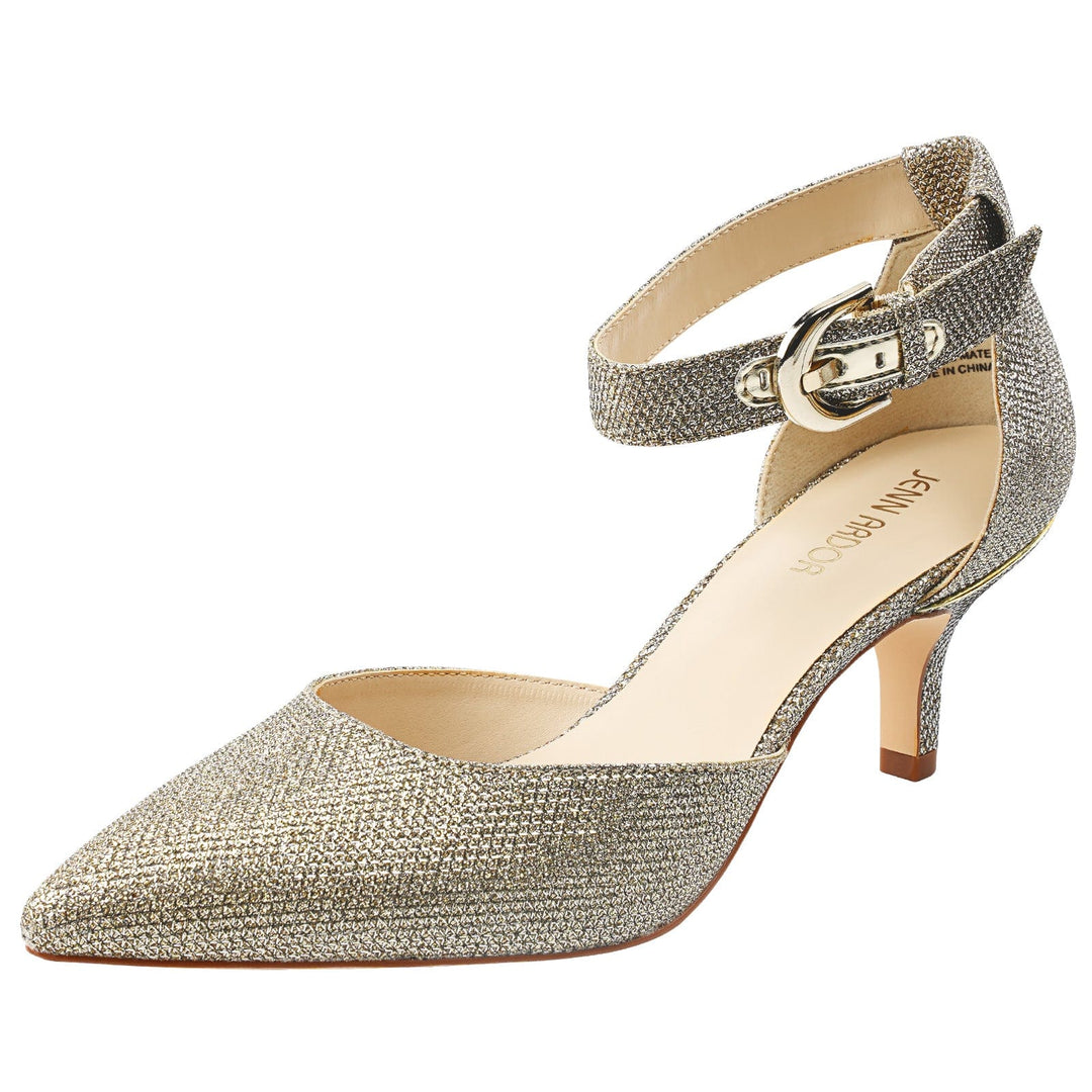Women Ankle Strap Kitten Heels#color_gold