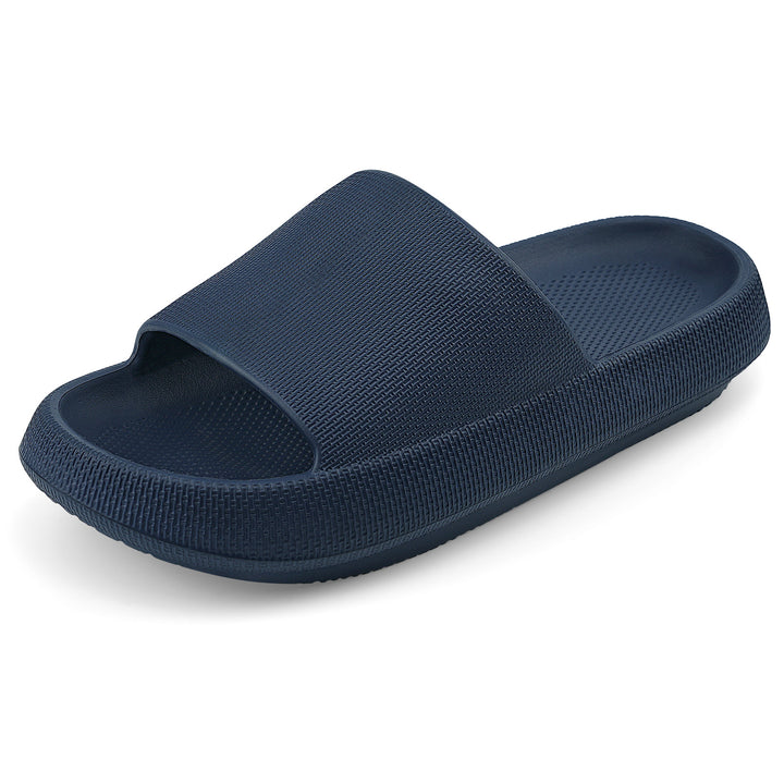 Navy blue slide sandal on a white background#color_navy