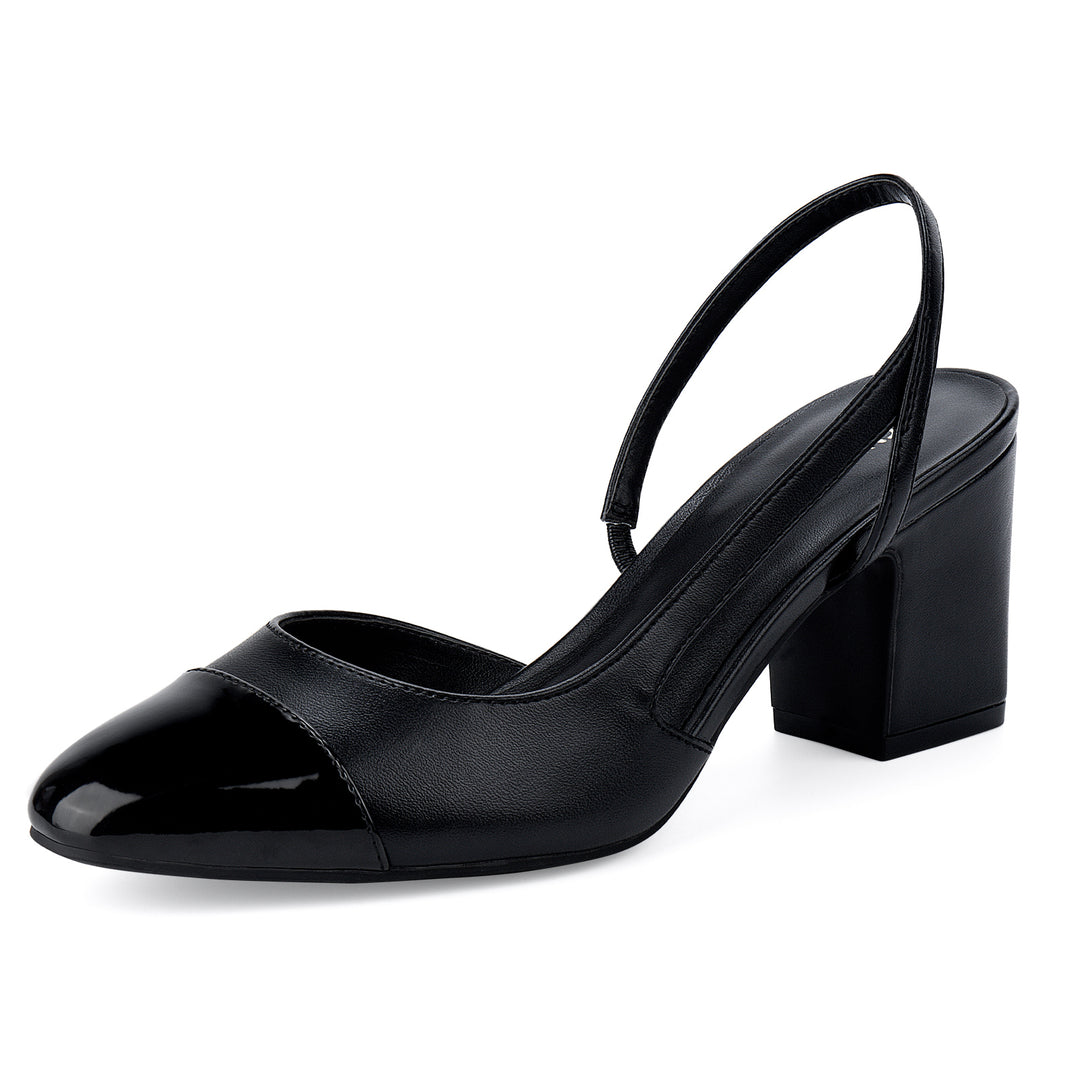 Slingback Black Block Heel Shoe JENN ARDOR Closed Toe Chunky Heels
