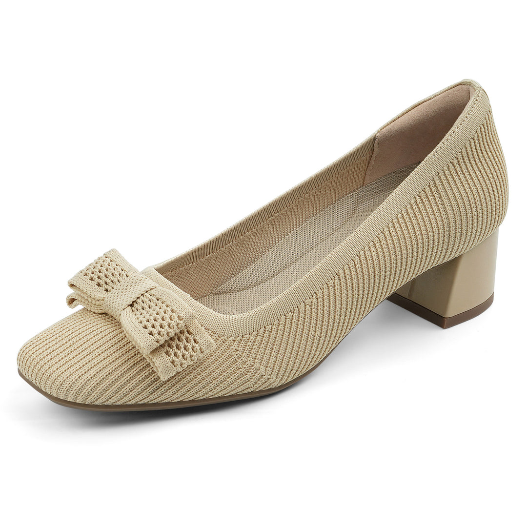 Beige shoe with a bow detail on a white background#color_beige