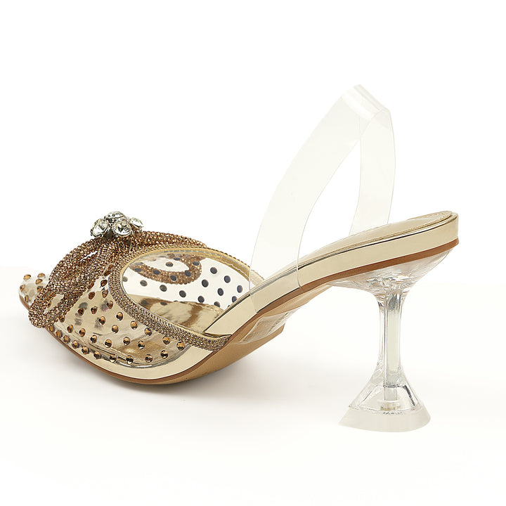 JENN ARDOR Women's Clear Heels Pointed Toe Kitten Heel Bow Pumps Rhinestone Strap Slingback Wedding Party Dress Shoes