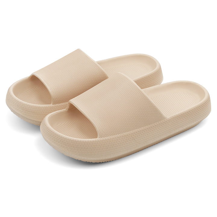 Beige slide sandals on a white background#color_khaki