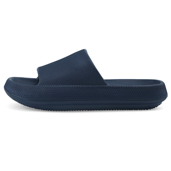 Navy blue slide sandal on a white background#color_navy