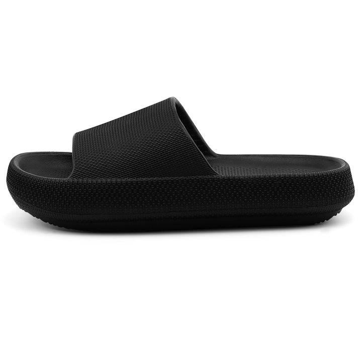 Black slide sandal on a white background#color_black