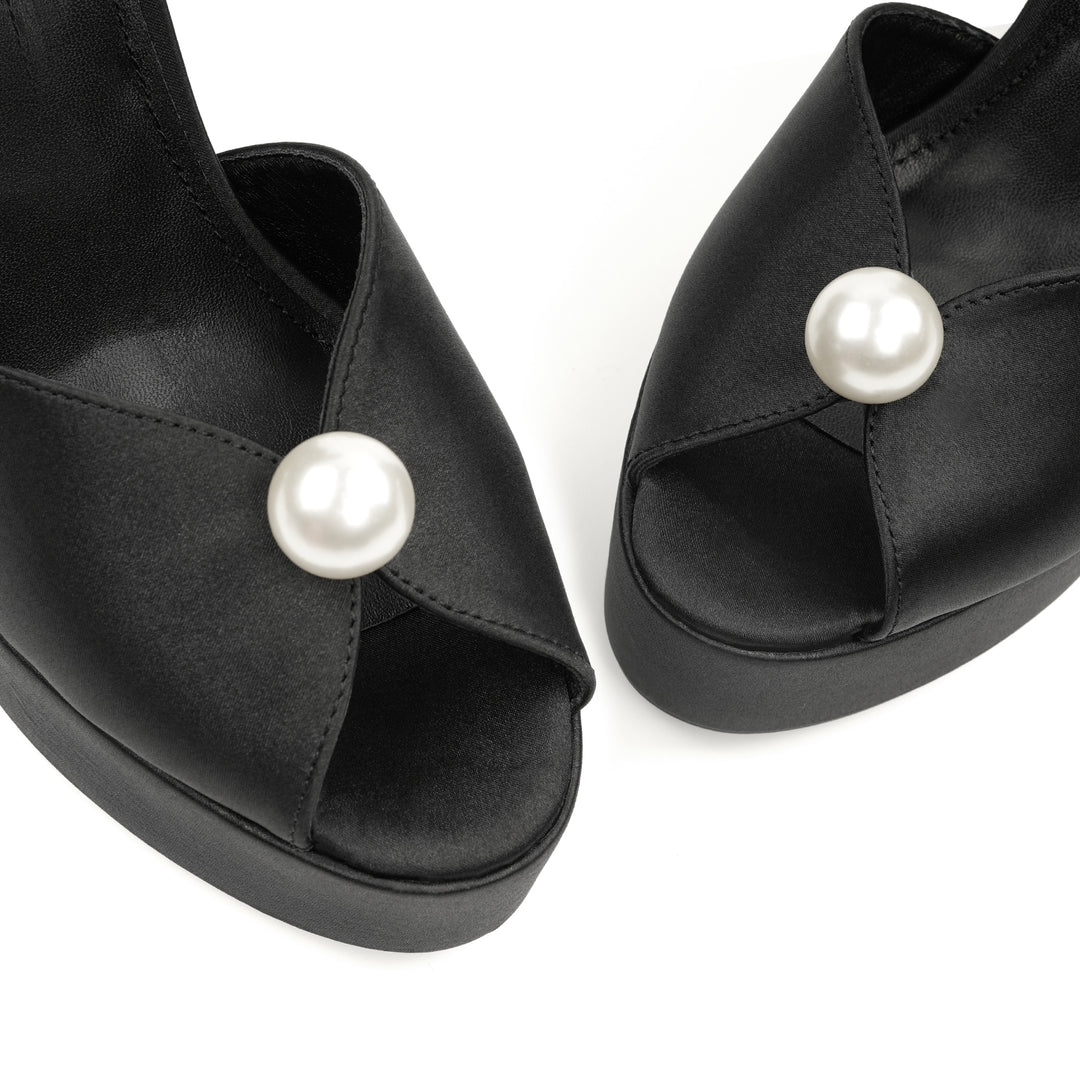 JENN ARDOR Women's Stylish Chunky Platform High Block Heels with Pearl Comfortable Open Toe