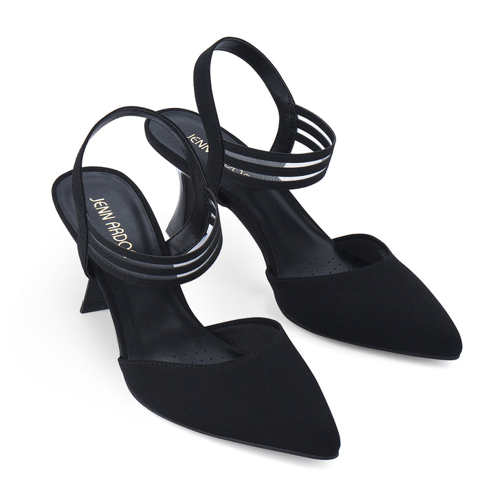 JENN ARDOR Women's Closed Toe Kitten Heels SlingBack Pumps Elastic Ankle Strap Sandals Pointed Toe Wedding Prom Dress Shoes