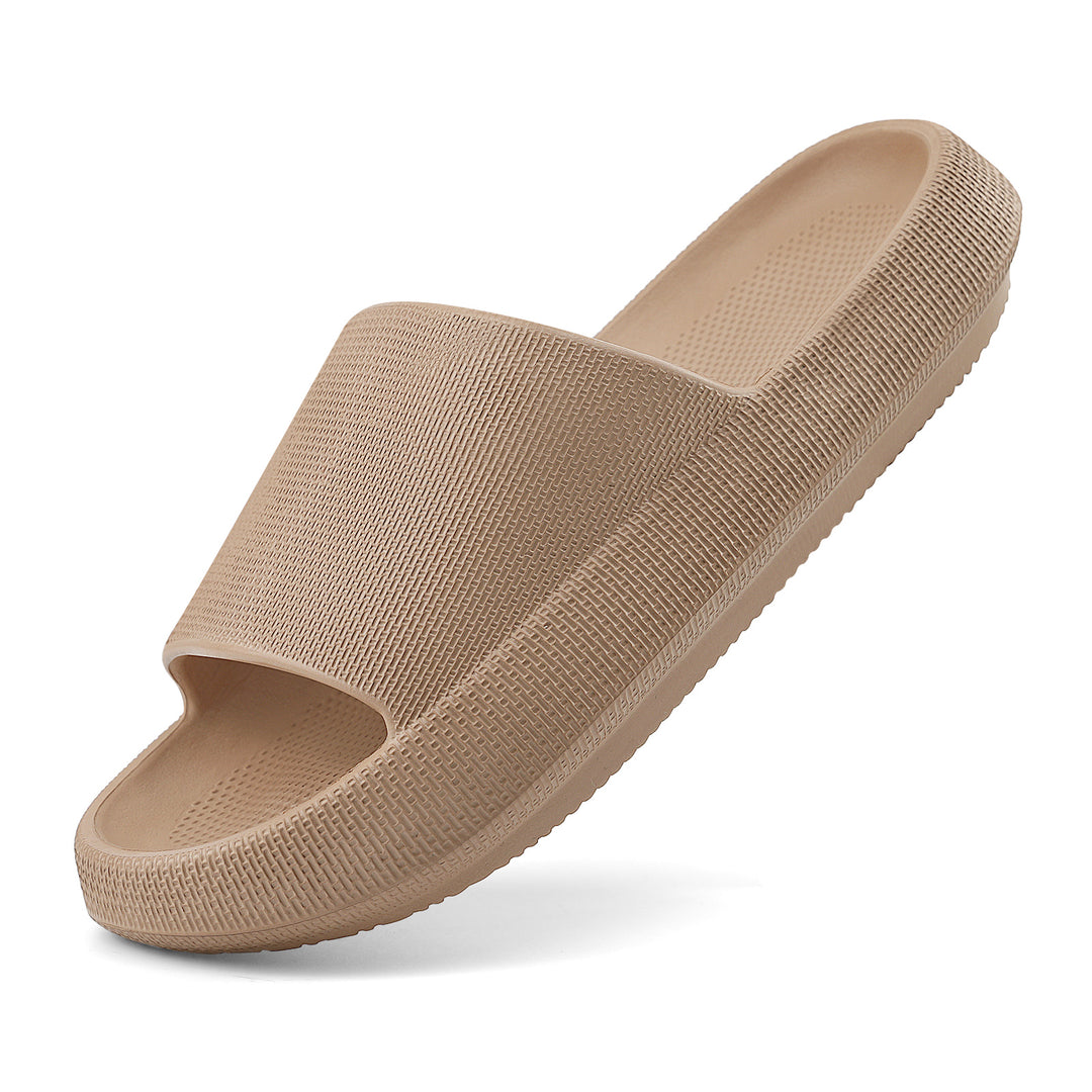 Beige slide sandal on a white background#color_brown