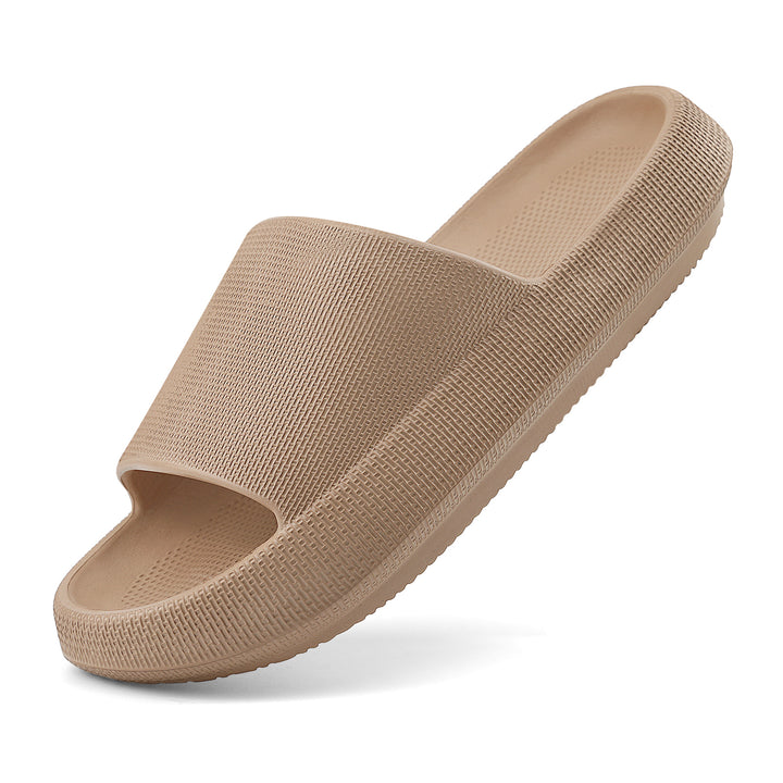 Beige slide sandal on a white background#color_brown