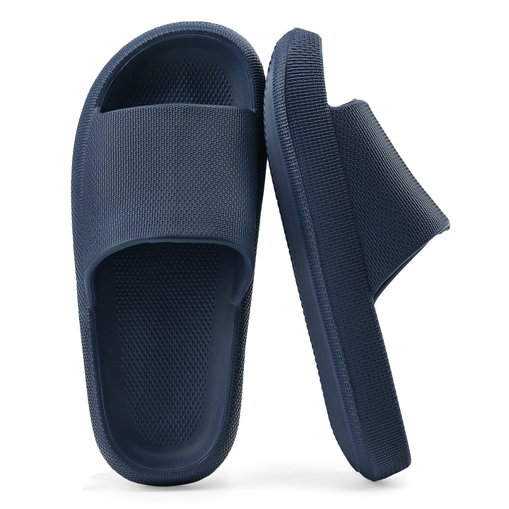Pair of navy blue slides on a white background#color_navy