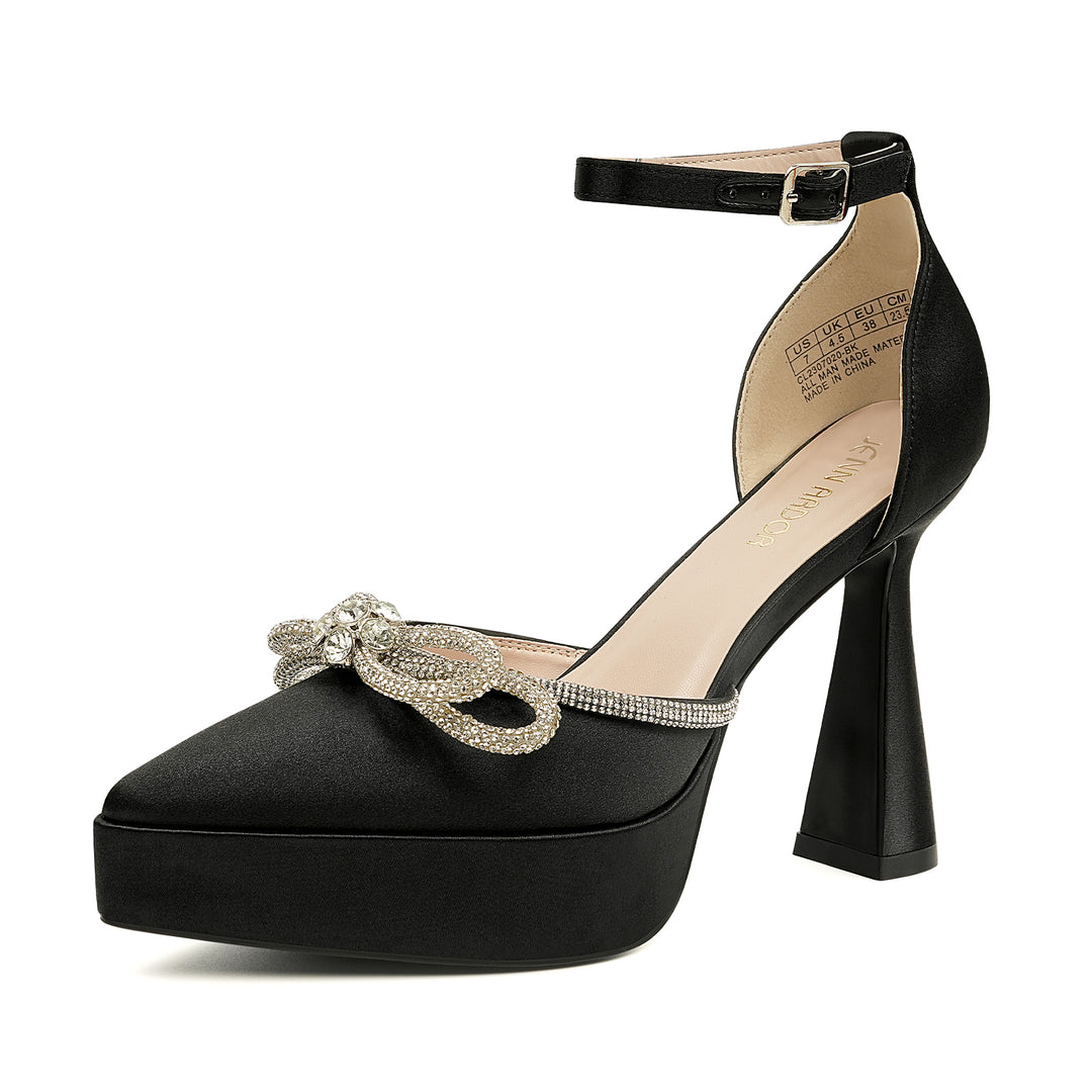 JENN ARDOR Platform Heels for Women Rhinestone Sparkly Bow High Heels