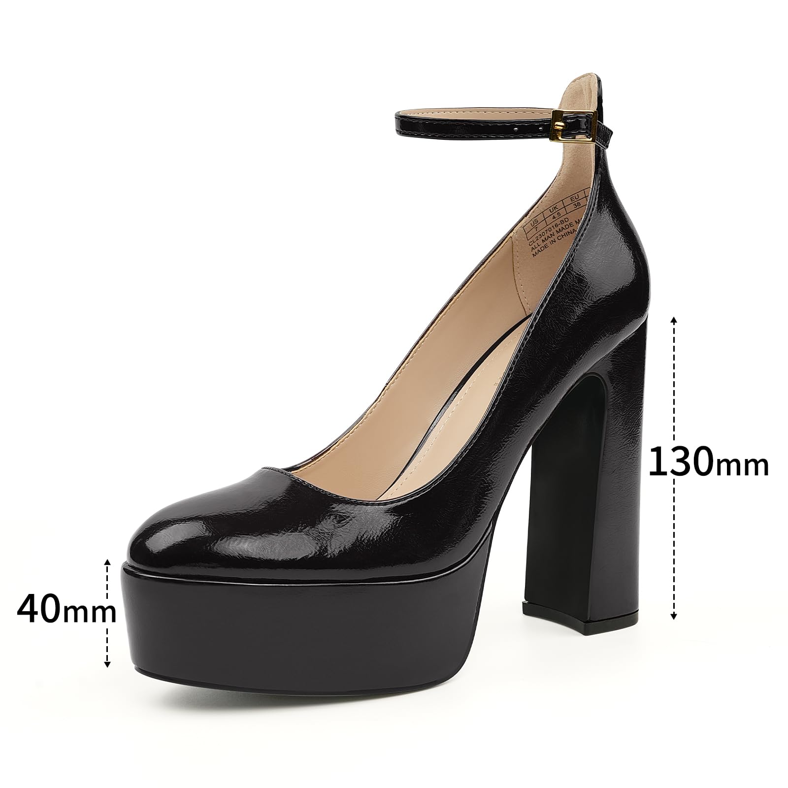 Jenn Ardor Platform Heels for Women Chunky Heel Closed Toe High Heels Block Heel Ankle Strap Black 9