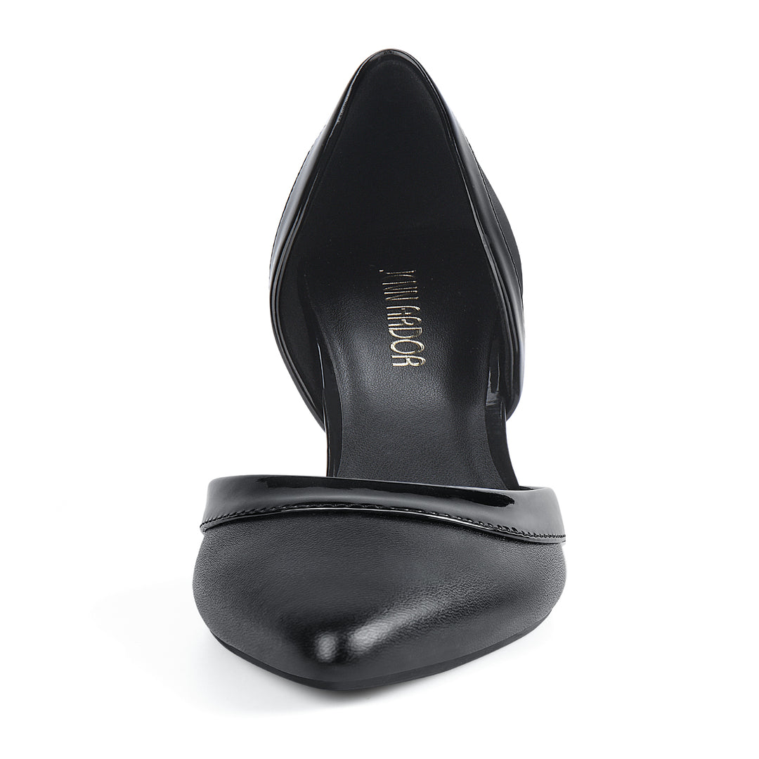 Front view of black pointed stiletto heels#color_pblack