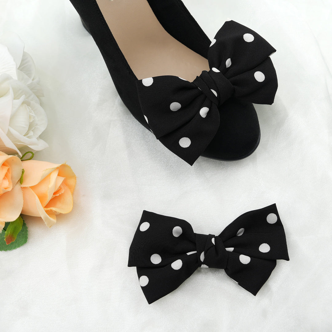 4pcs Polka Dot Bow Shoe Clips - Fabric Cute Buckle Decor for Heels, Bags, Clothing & Hair Accessories | Women & Teen Girls