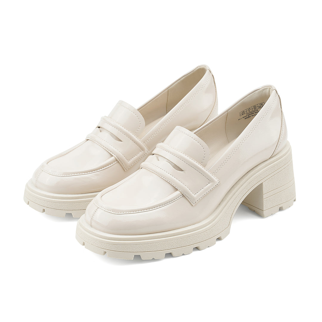 JENN ARDOR Chunky Block Heel Loafers for Women Closed Round Toe Platfo