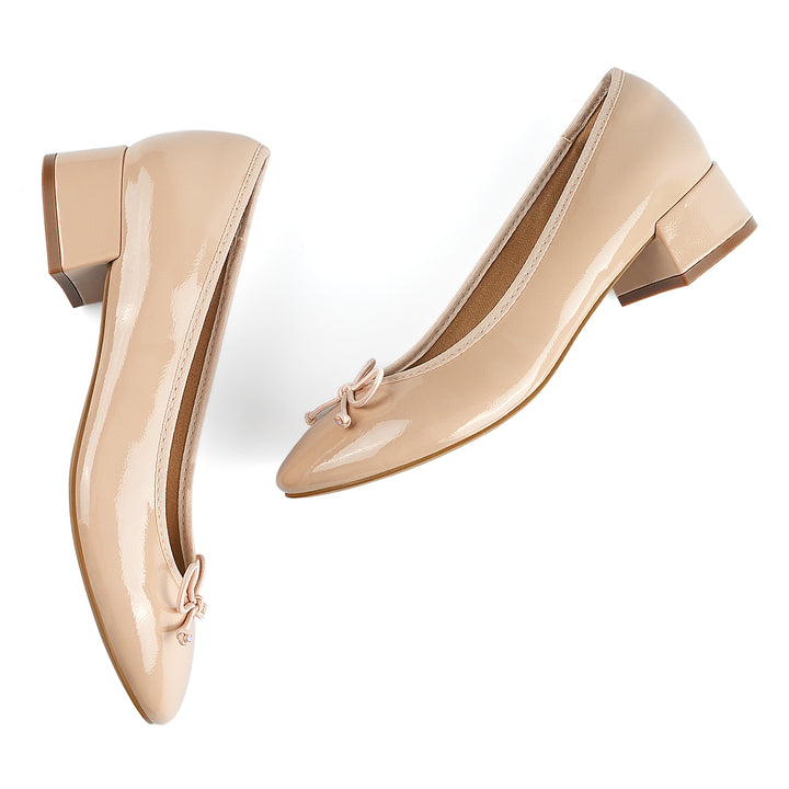 JENN ARDOR Women's Cute Bow Knot Slip On Round Toe Low Chunky Heel Ballet Pumps