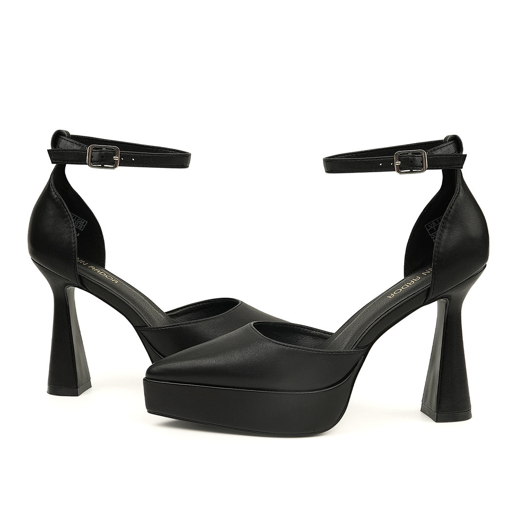 JENN ARDOR Women’s 4.5 Inch Chunky Platform High Block Heels Pointed Toe Ankle Strap Dress Wedding Pumps