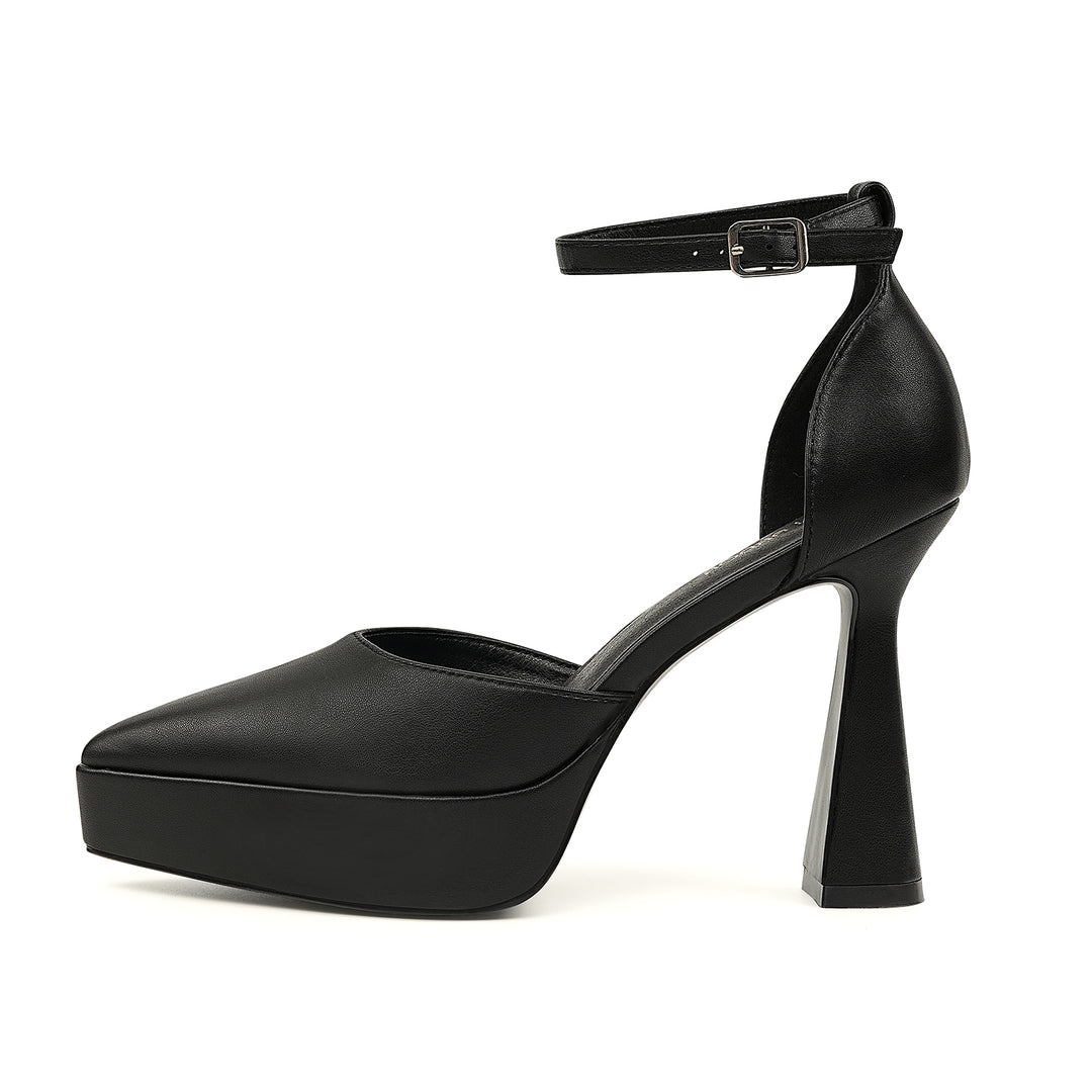 JENN ARDOR Women’s 4.5 Inch Chunky Platform High Block Heels Pointed Toe Ankle Strap Dress Wedding Pumps