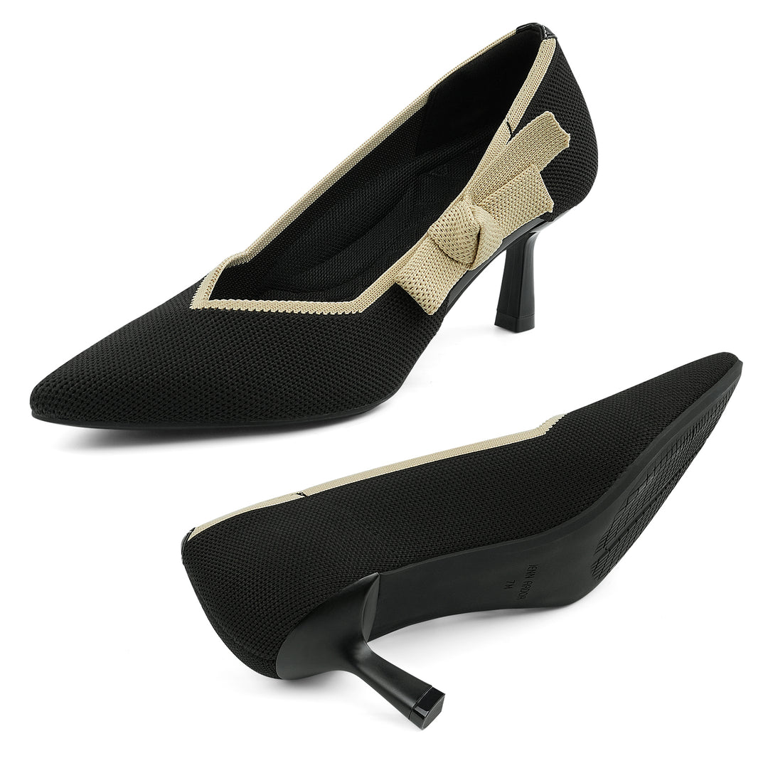 Black high-heeled shoes with beige accents on a white background#color_black