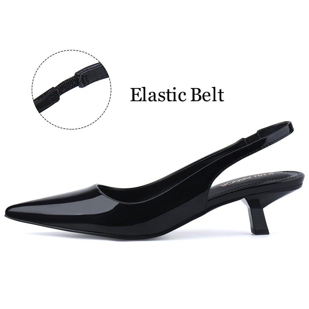 Side view of 1.9″ low kitten heel with slingback strap#color_black