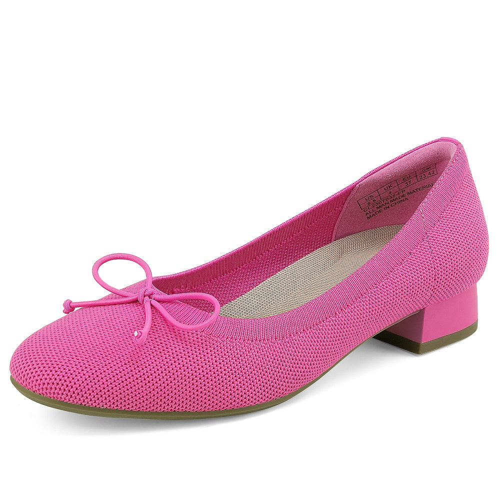 Front view of JENN ARDOR low block heel knit pumps#color_pink