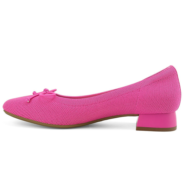 Side view of knit round toe dressy pumps for women#color_pink