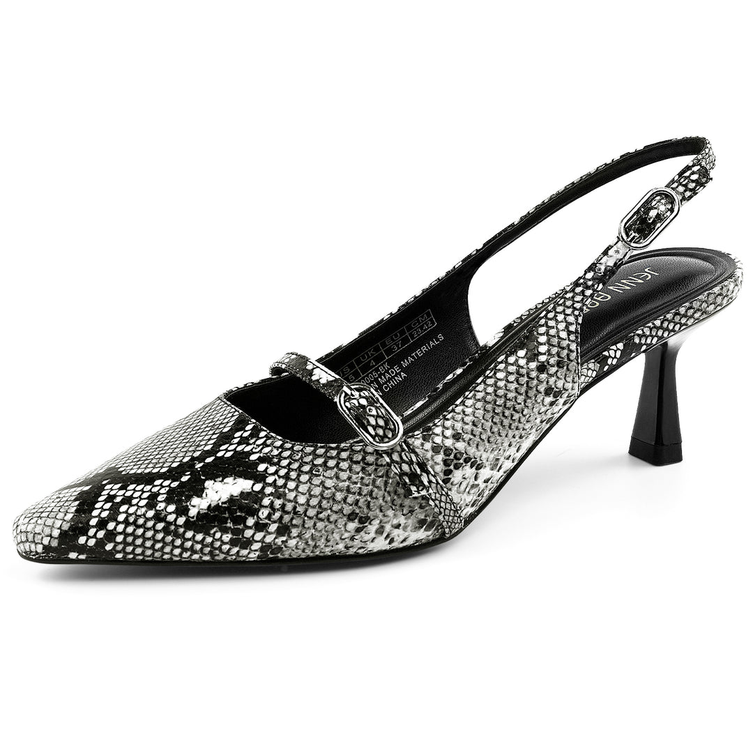 Snake print slingback pump on a white background#color_bwpn