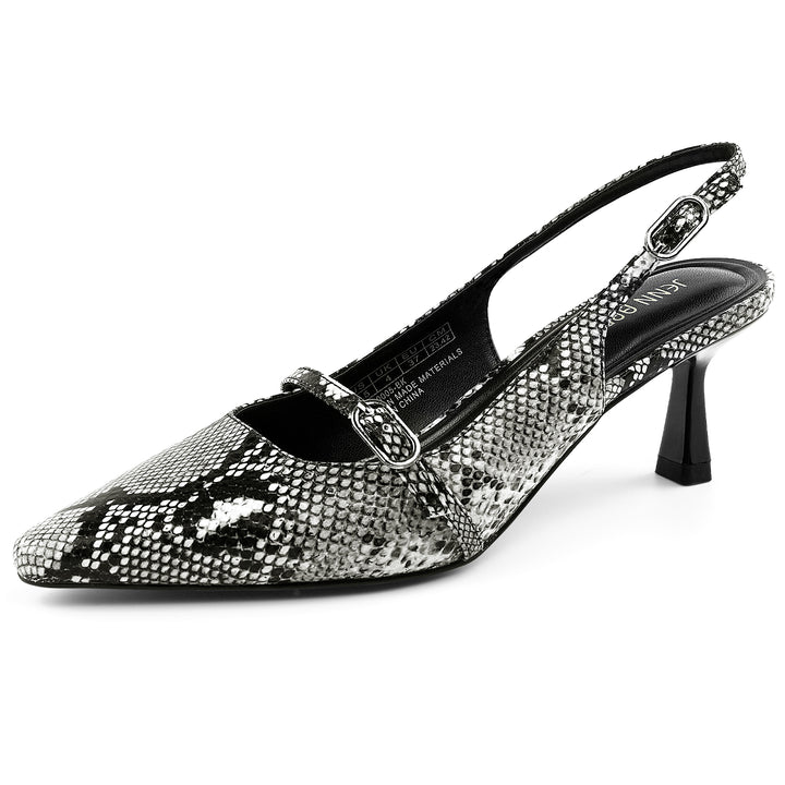Snake print slingback pump on a white background#color_bwpn