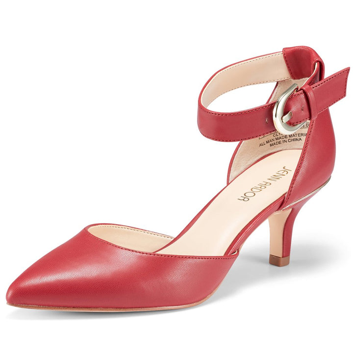 Red high-heeled shoe with a strap on a white background#color_red