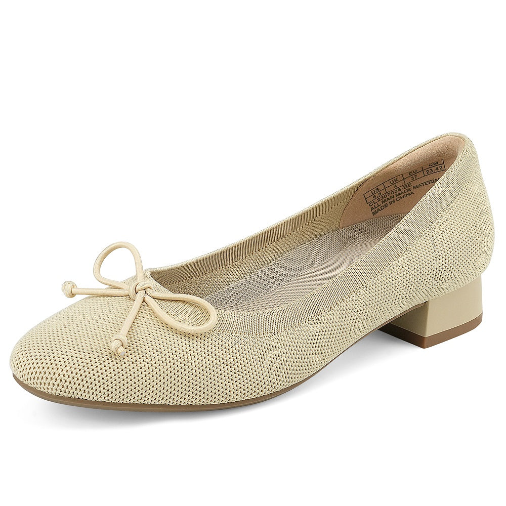Front view of JENN ARDOR low block heel knit pumps#color_beige