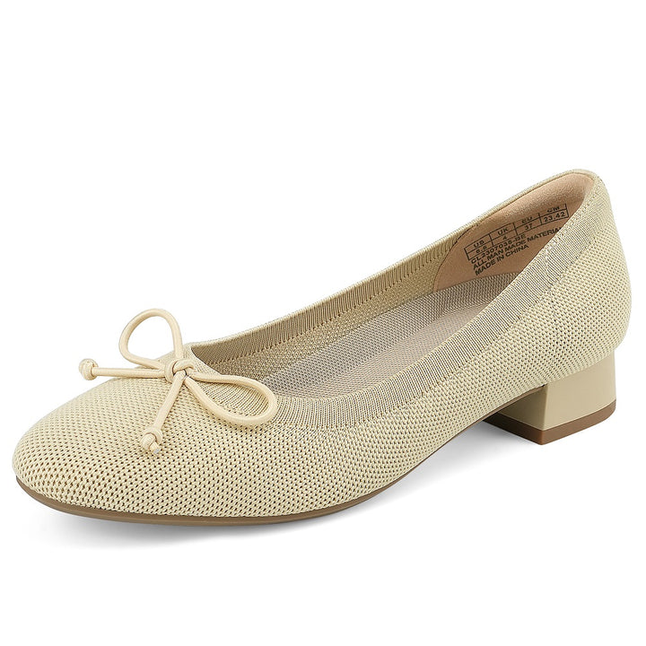 Front view of JENN ARDOR low block heel knit pumps#color_beige
