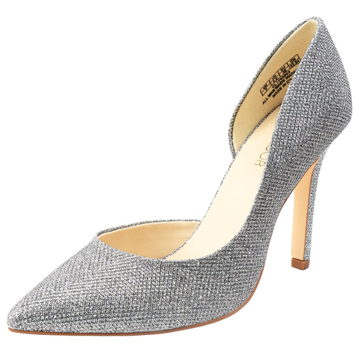 Silver glitter high heel shoe on a white background#color_silver