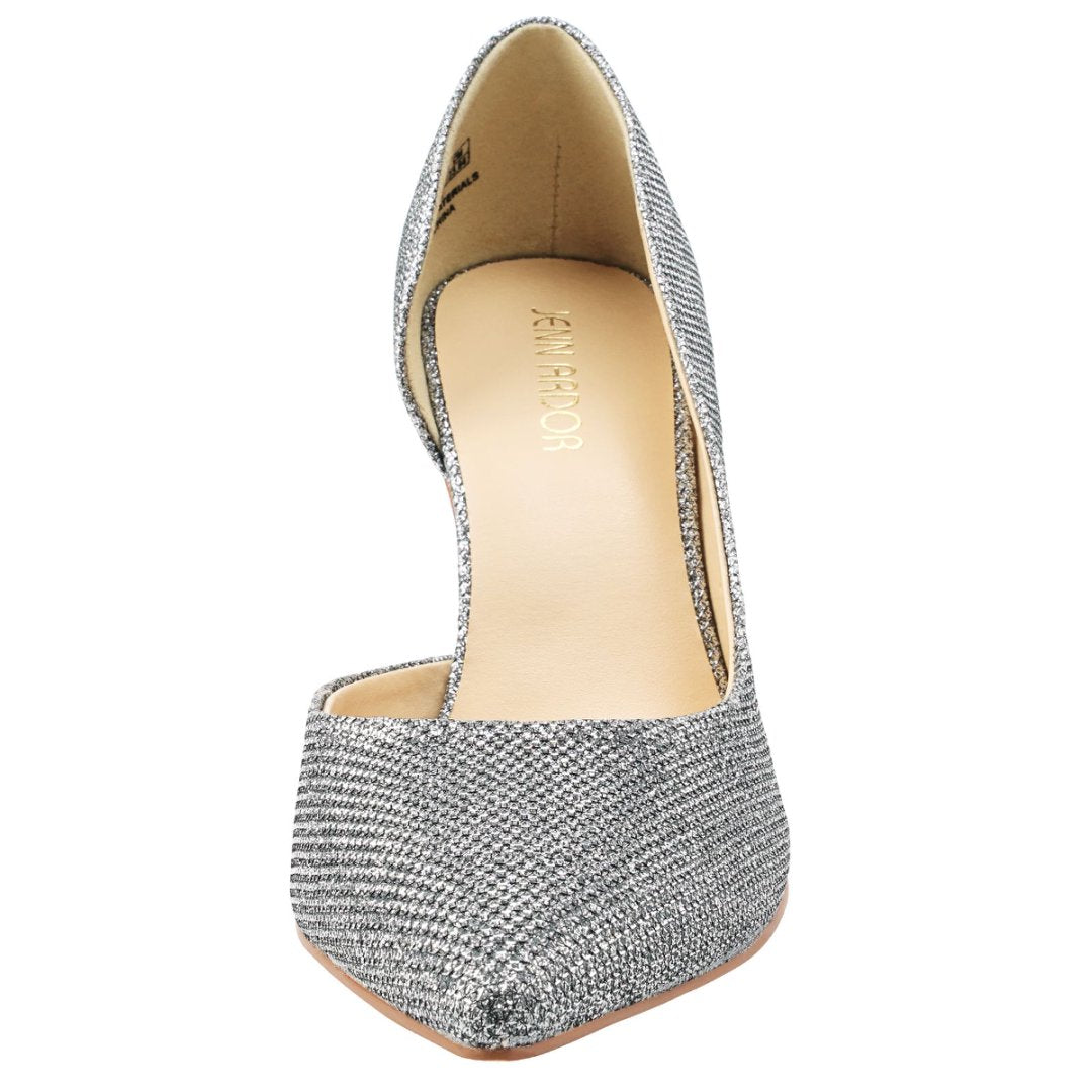 Silver glitter high heel shoe on a white background#color_silver