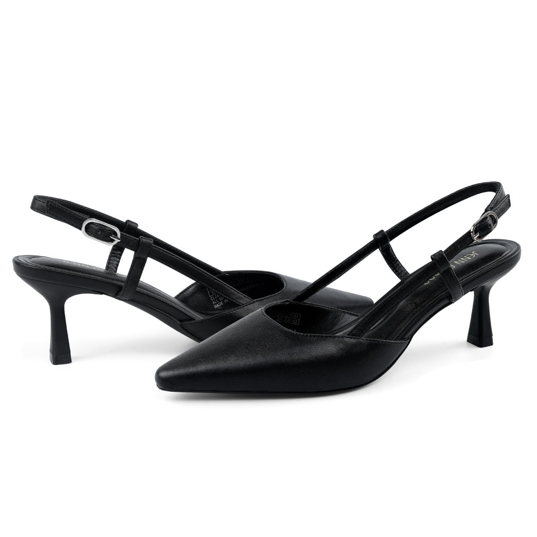 Front view of slingback kitten heel dress pumps#color_black