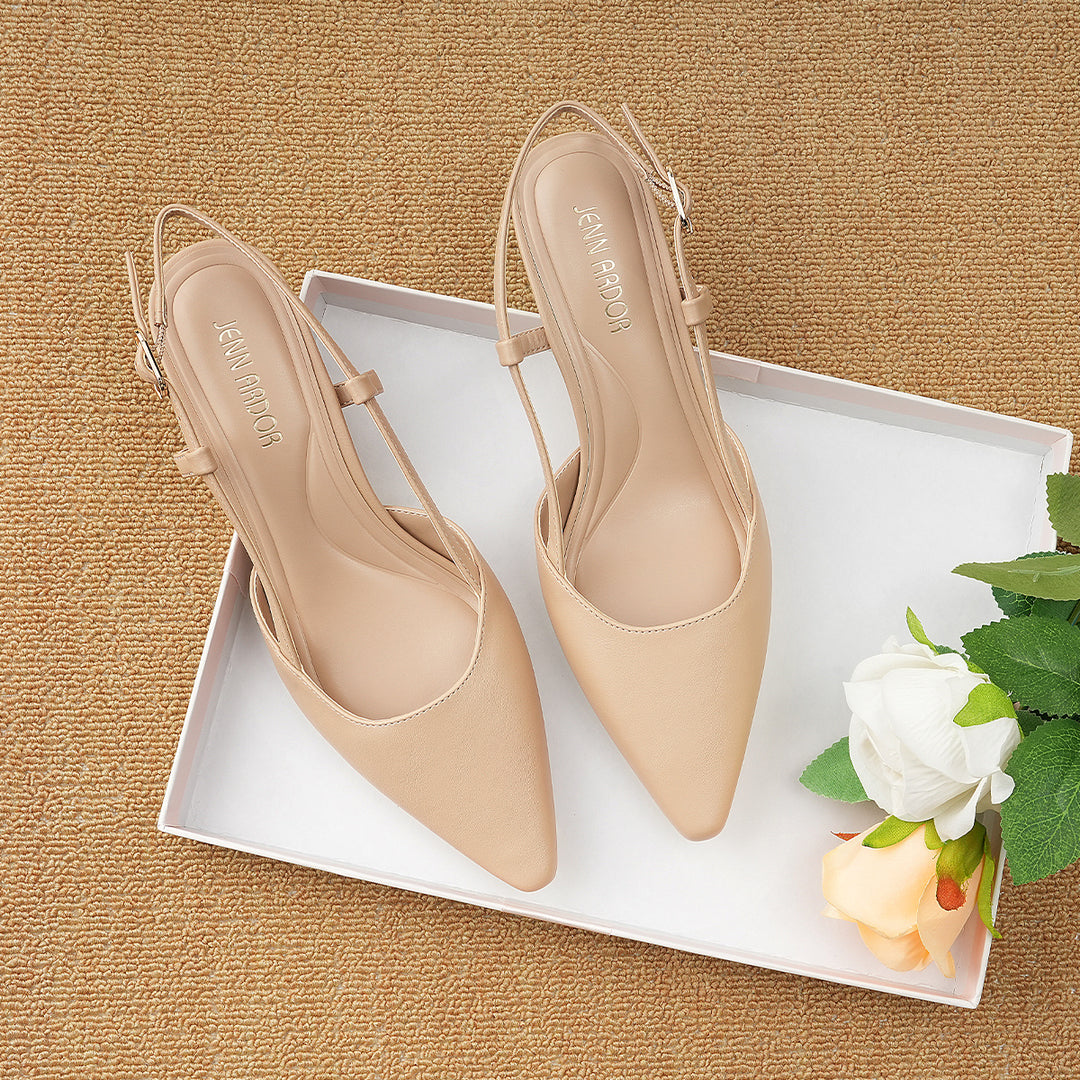 Front view of slingback kitten heel dress pumps#color_nude