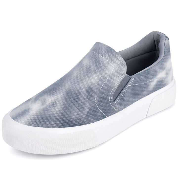 Gray slip-on sneaker with white sole on a white background#color_grey-tie-dye