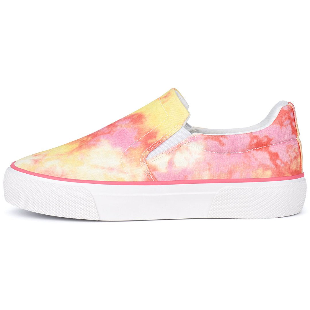 Sneaker with tie-dye design on a white background#color_pink-yellow