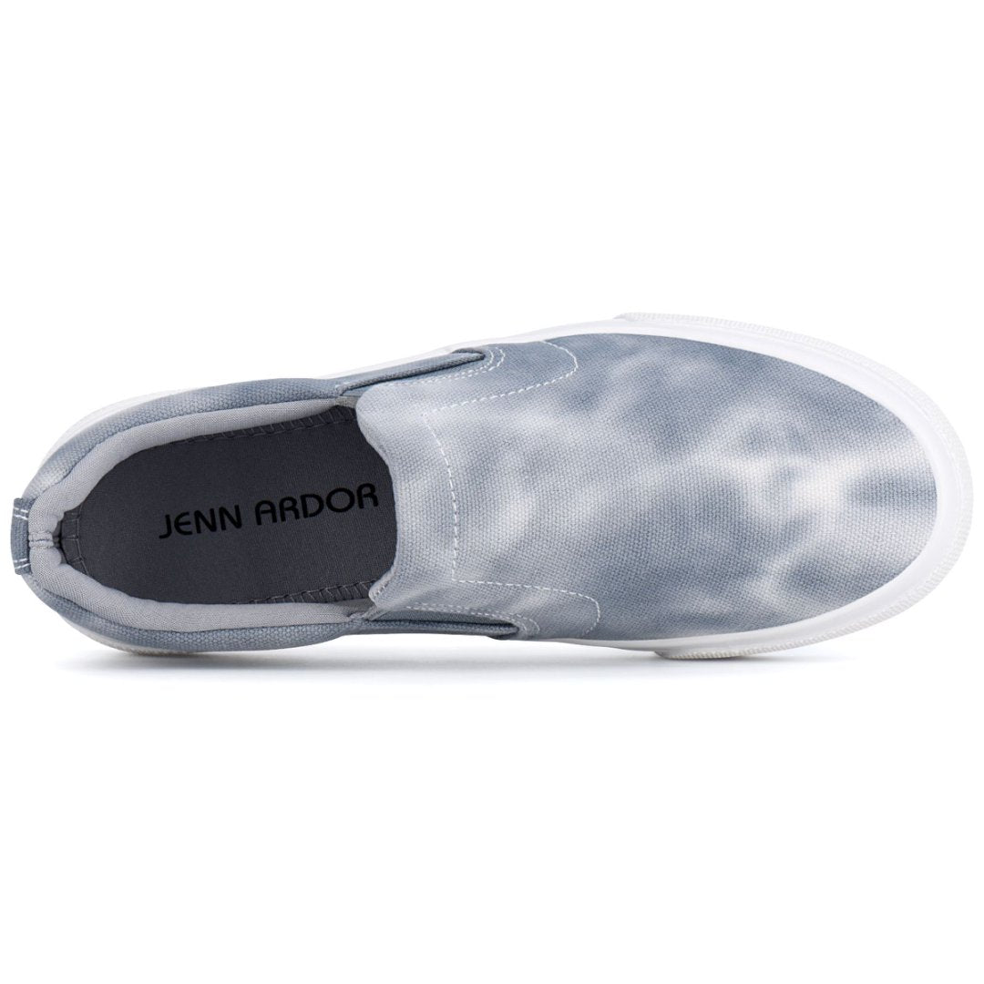 Gray slip-on sneaker with 'Jenn Ardor' branding on a white backgroundcolor_grey-tie-dye