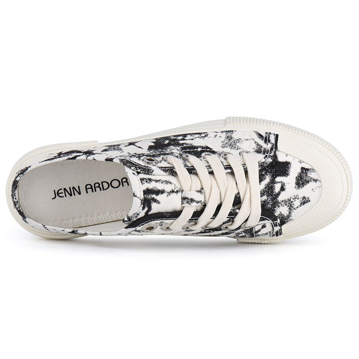 Black and white patterned sneaker with 'Jenn Ardor' branding on a white background#color_black-tie-dye