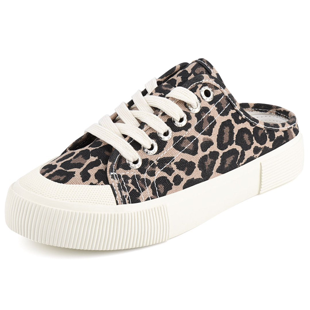 Leopard print sneaker with white laces on a white background#color_leopard