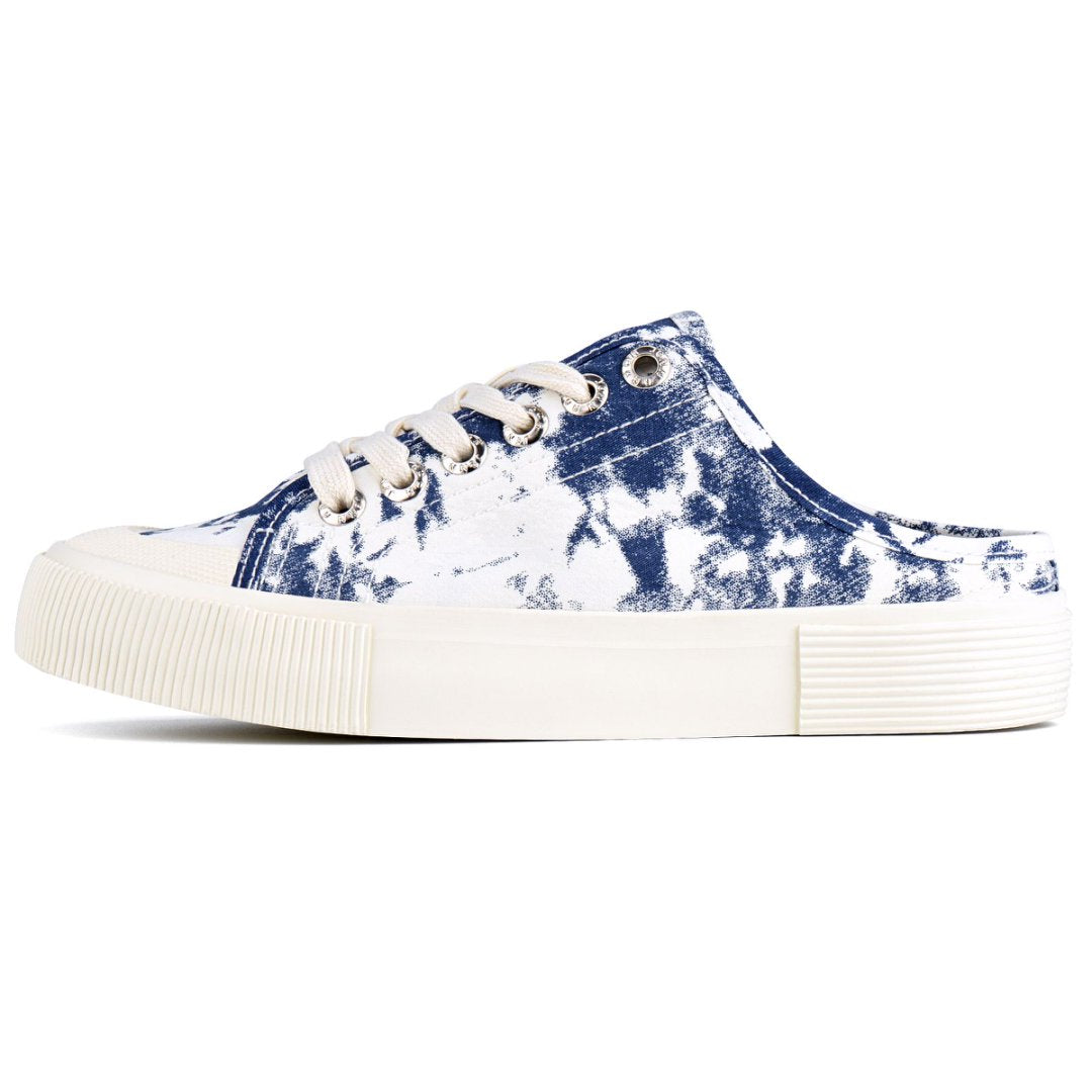 Blue tie-dye sneaker with white laces on a white background#color_dark-blue-tie-dye