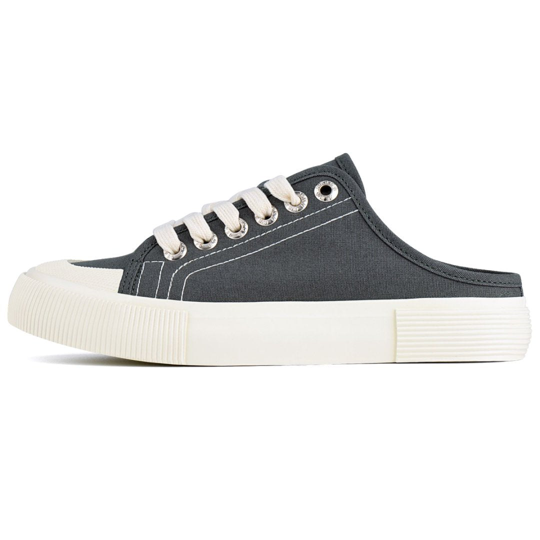 Gray casual shoe with white sole on a white background#color_grey
