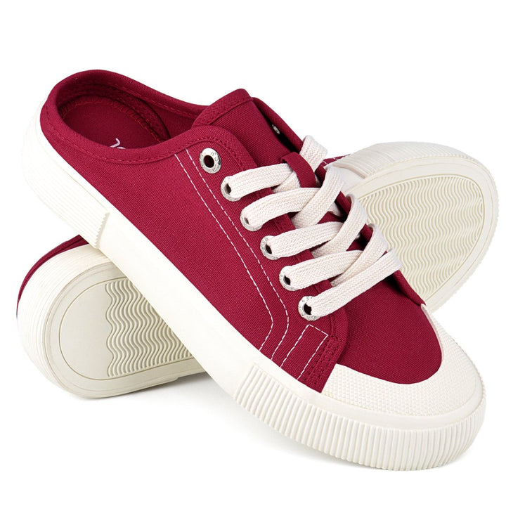 Red sneakers with white laces and soles on a white background#color_red