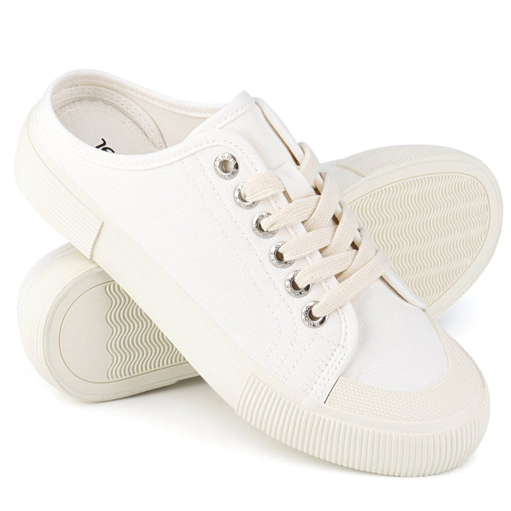 JENN ARDOR Women's Backless Canvas Mules Slip-On Loafers - Lace-Up Slipper Sneakers