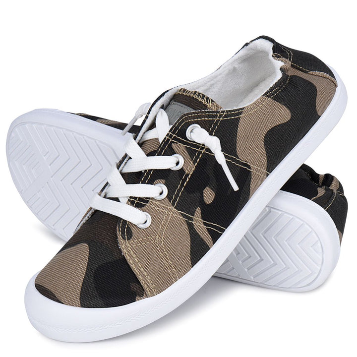 Camouflage sneakers with white laces and soles on a white background#color_camo