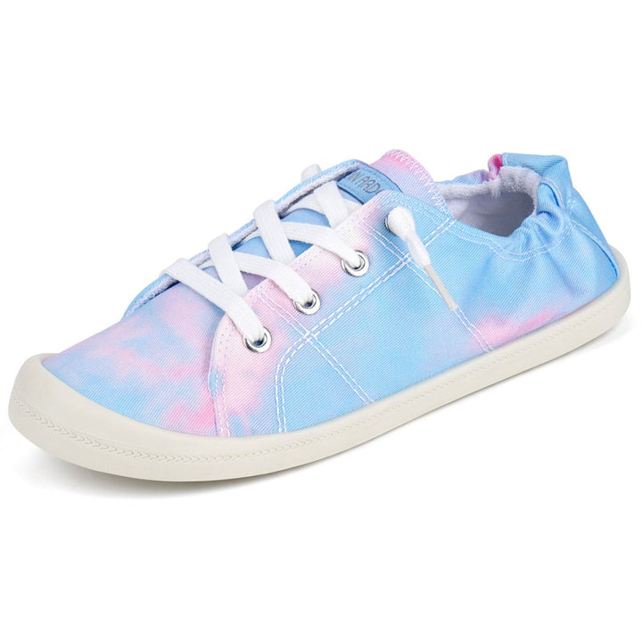 Blue tie-dye sneaker with white laces on a white background#color_blue-pink-tie-dye