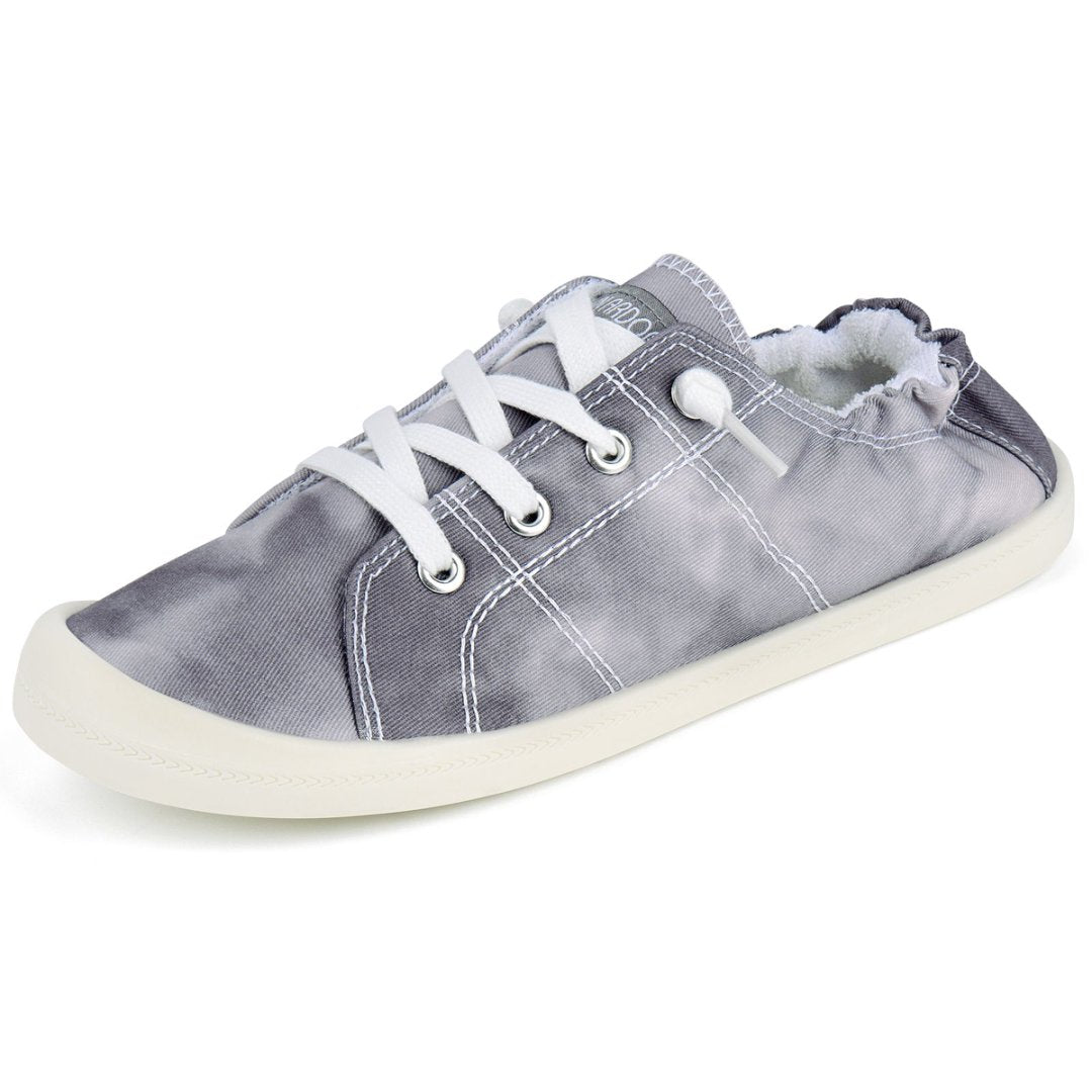 Gray tie-dye sneaker with white laces on a white background#color_grey-tie-dye