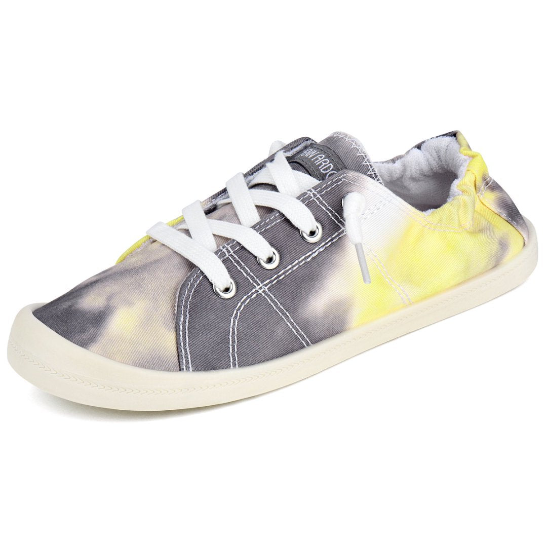 Sneaker with gray and yellow tie-dye pattern on a white background#color_grey-yellow-tie-dye