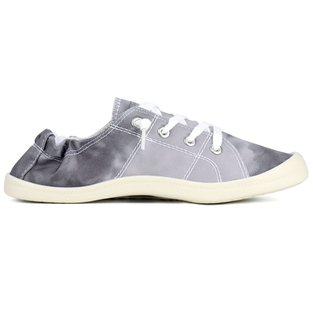 Gray casual shoe with white laces on a white background#color_grey-tie-dye