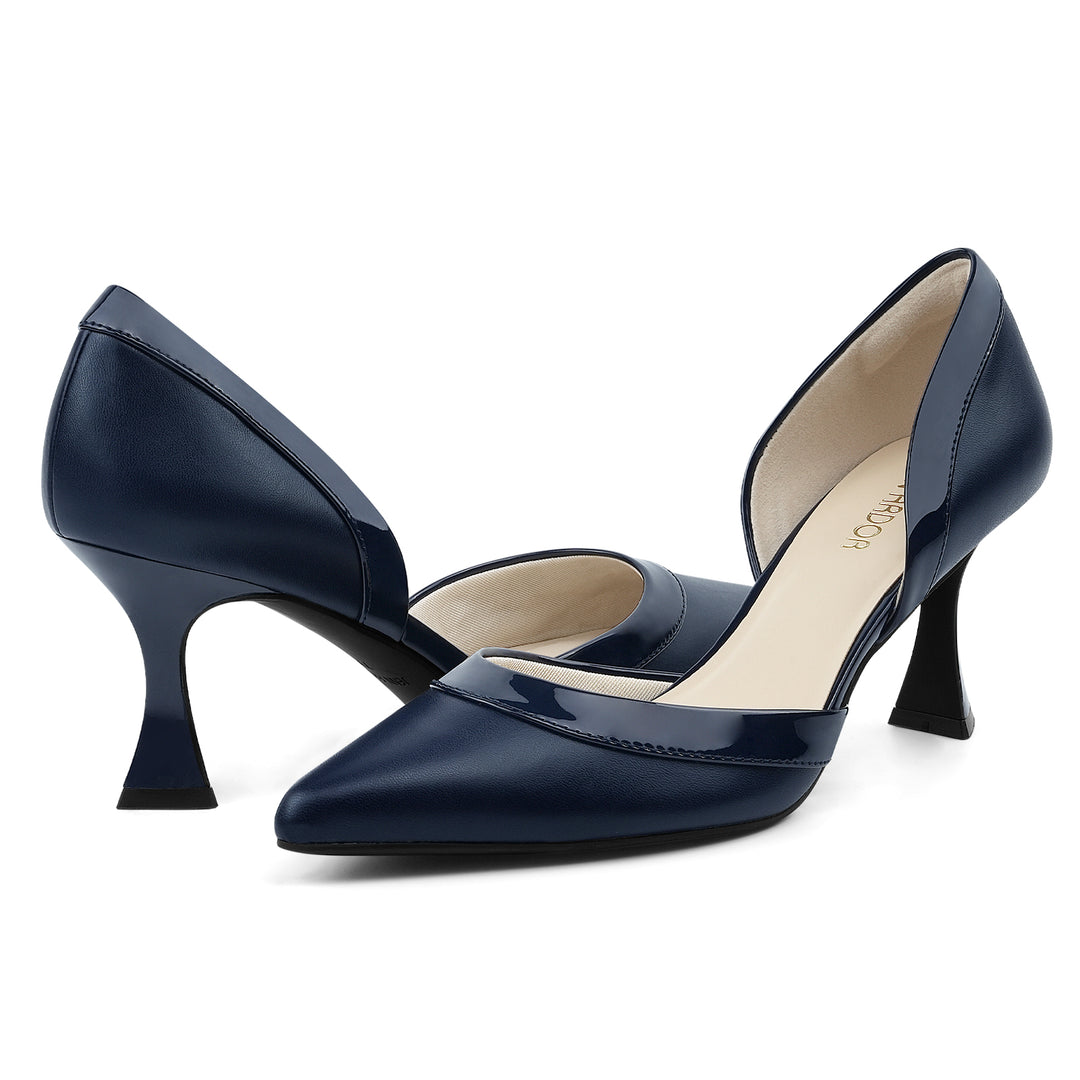 Front view of pointed‑toe kitten heel pumps for women#color_navy